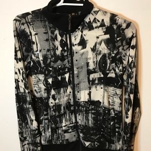 Onque Casuals Womens Full Zip Graphic Sweater Sz S